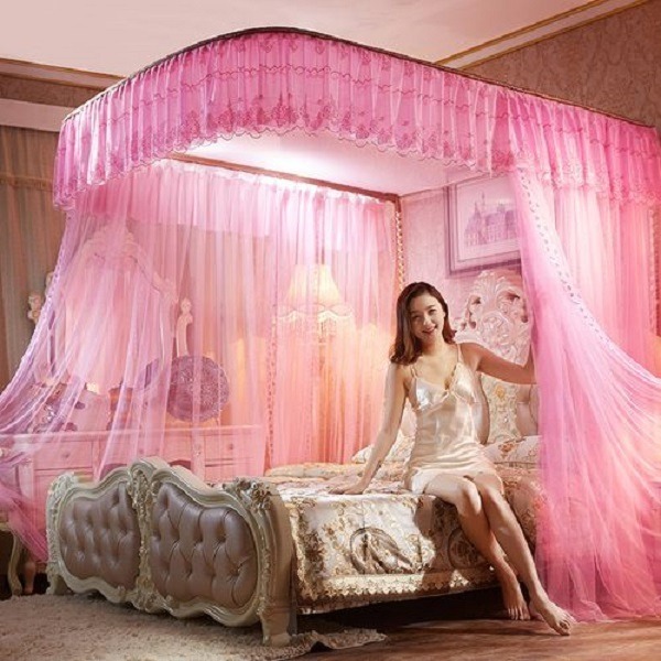 2 STAND MOSQUITO NET WITH RAILS (PINK)