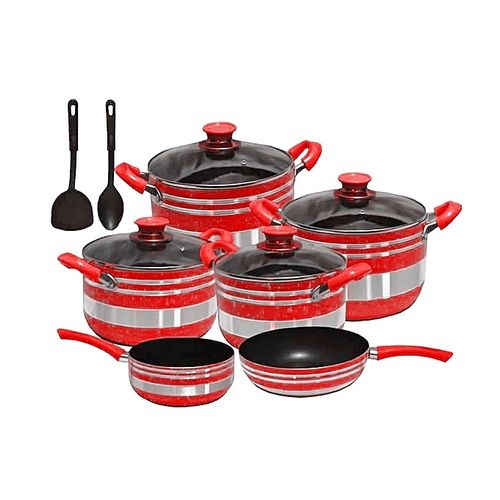 12Pcs Non Stick Cooking Pots & Pans (Red) 