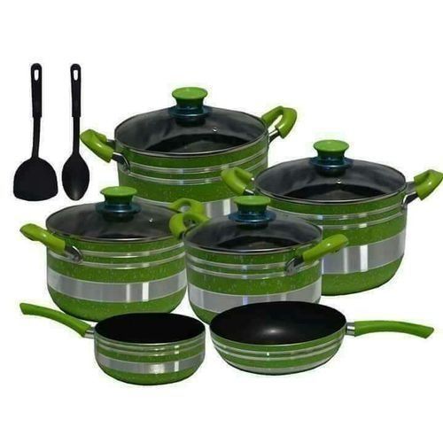 12Pcs Non Stick Cooking Pots & Pans (Green) 