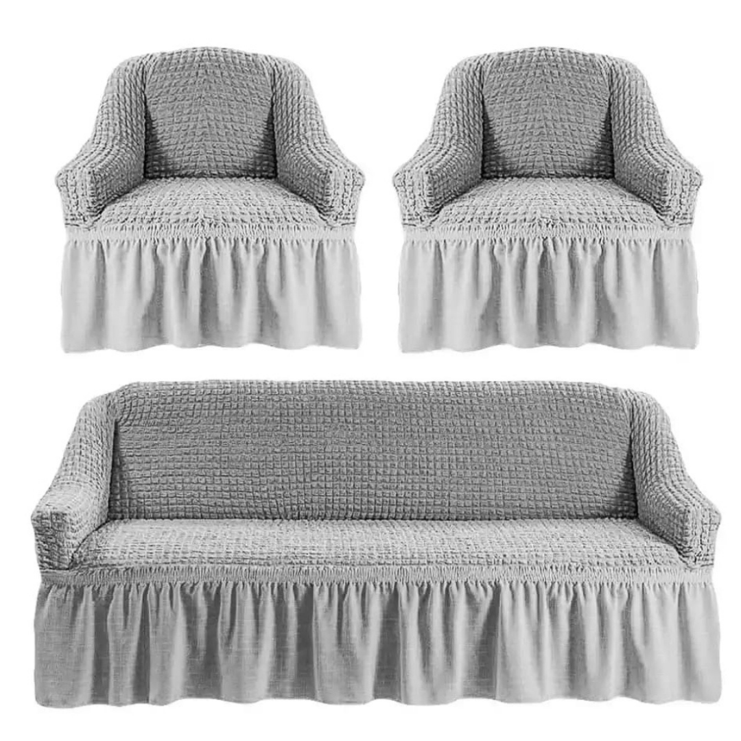 Turkish Sofa Set Covers(3+1+1)Light Grey