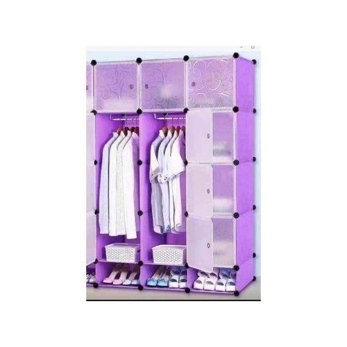 Portable Plastic Wardrobe Purple(3 Column)
