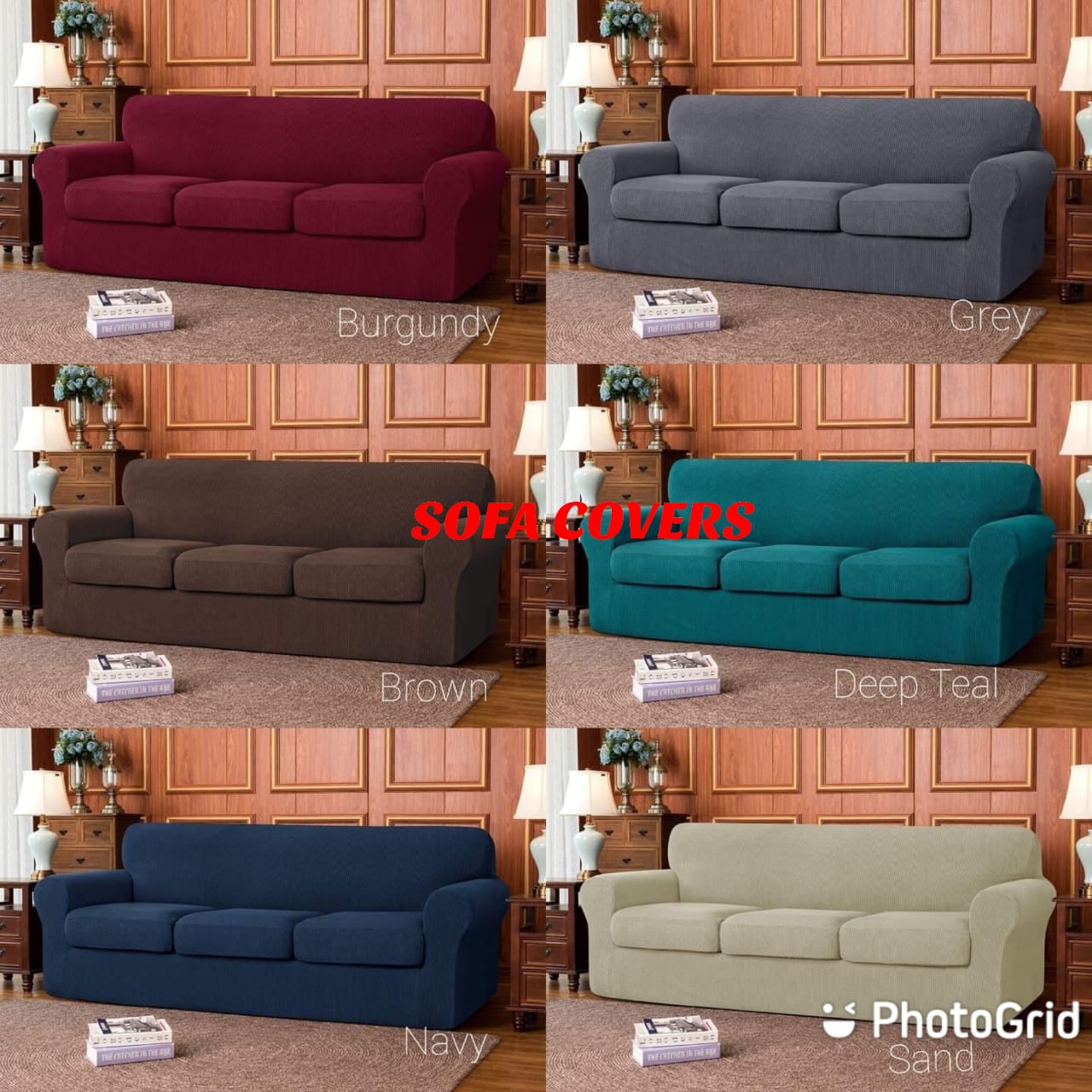 Plain Jacquard Slip Covers (3 Seater With Cushion Covers)